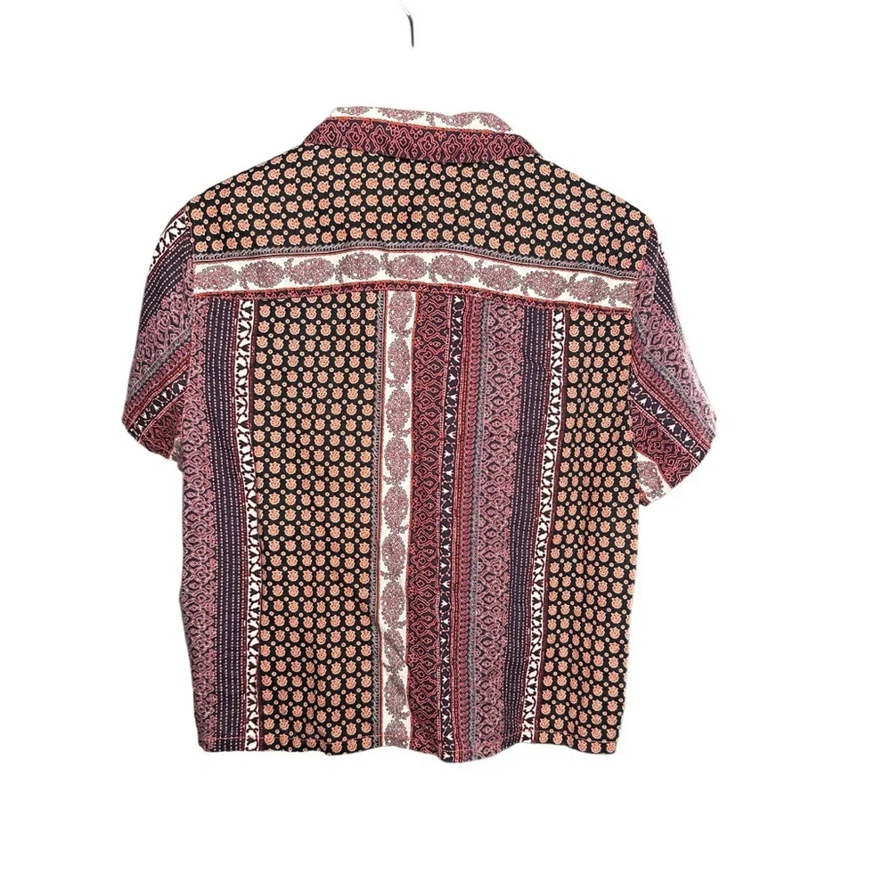 Rachel Zoe | 100% Linen Boho Patchwork Button Down Blouse Top | Size S
